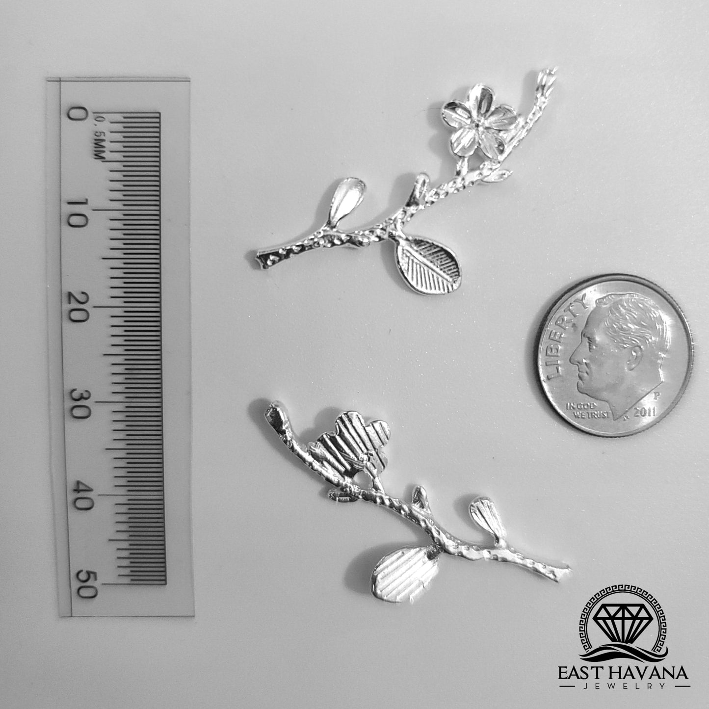 Tree Branch with Flower .950 Silver Casting