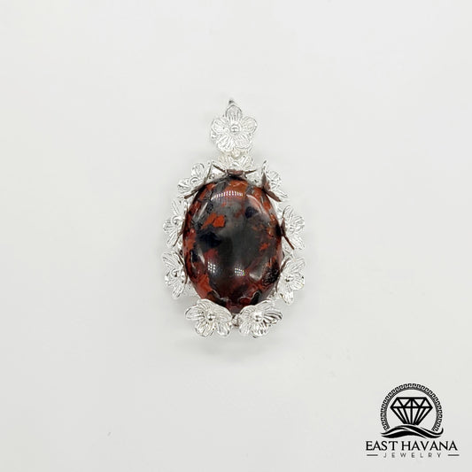 Ensemble pendentif et boucles d'oreilles en argent 950 avec fleurs