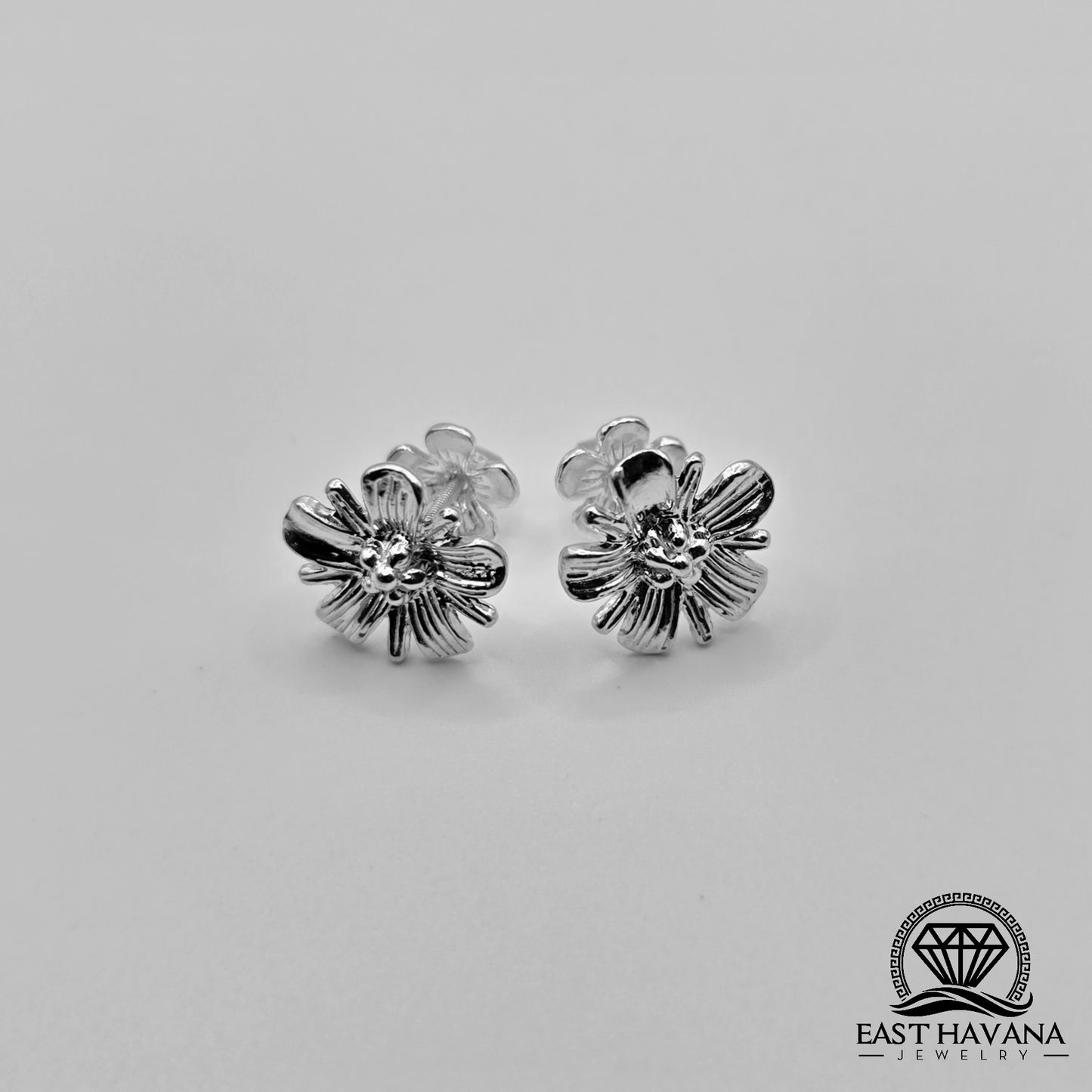 EARRINGS - Flower Pair [left & right] with Flower screw-on backs .950 Silver