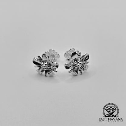 EARRINGS - Flower Pair [left & right] with Flower screw-on backs .950 Silver