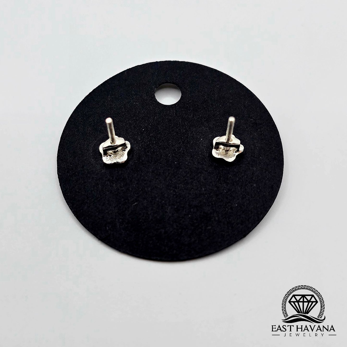 EARRINGS - Flower & Double Leaf Pair [left and right] with Flower screw-on backs .950 Silver