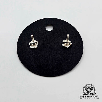 EARRINGS - Flower & Double Leaf Pair [left and right] with Flower screw-on backs .950 Silver