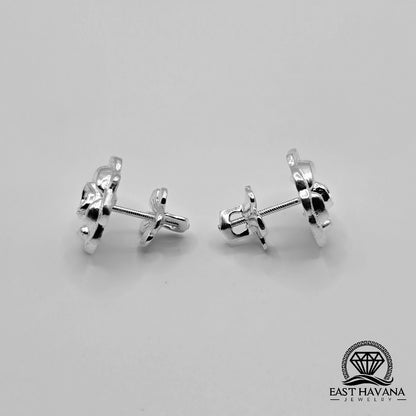 EARRINGS - Rose Flower Pair [left & right] with Flower screw-on backs .950 Silver