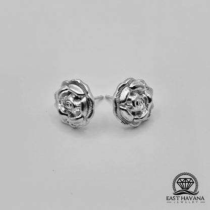 EARRINGS - Rose Flower Pair [left & right] with Flower screw-on backs .950 Silver