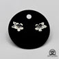 EARRINGS - Flower & Double Leaf Pair [left and right] with Flower screw-on backs .950 Silver