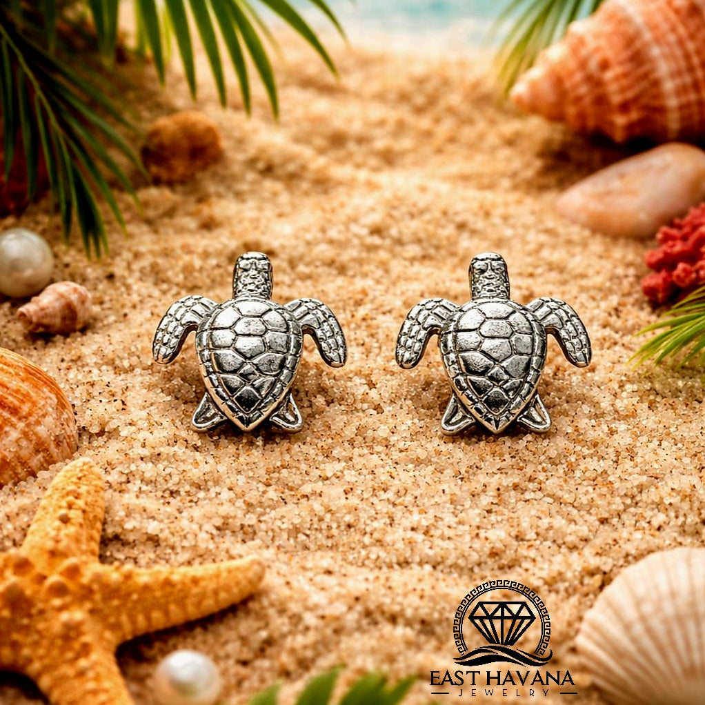 EARRINGS - Turtle Pair [left & right] with screw-on backs .950 Silver