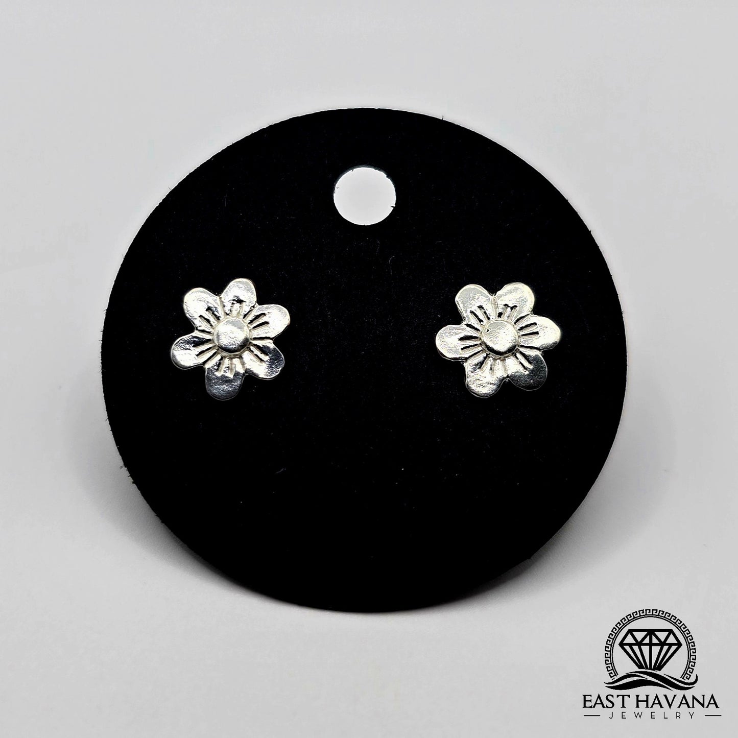 EARRINGS - Flower Pair [left & right] with Flower screw-on backs .950 Silver