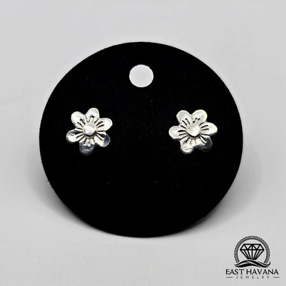 EARRINGS - Flower Pair [left & right] with Flower screw-on backs .950 Silver