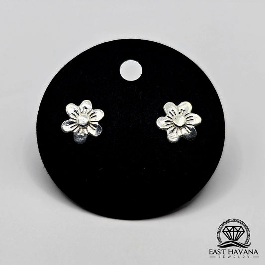 EARRINGS - Flower Pair [left & right] with Flower screw-on backs .950 Silver