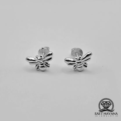 EARRINGS - Tiny Bee Pair [left & right] with screw-on backs .950 Silver