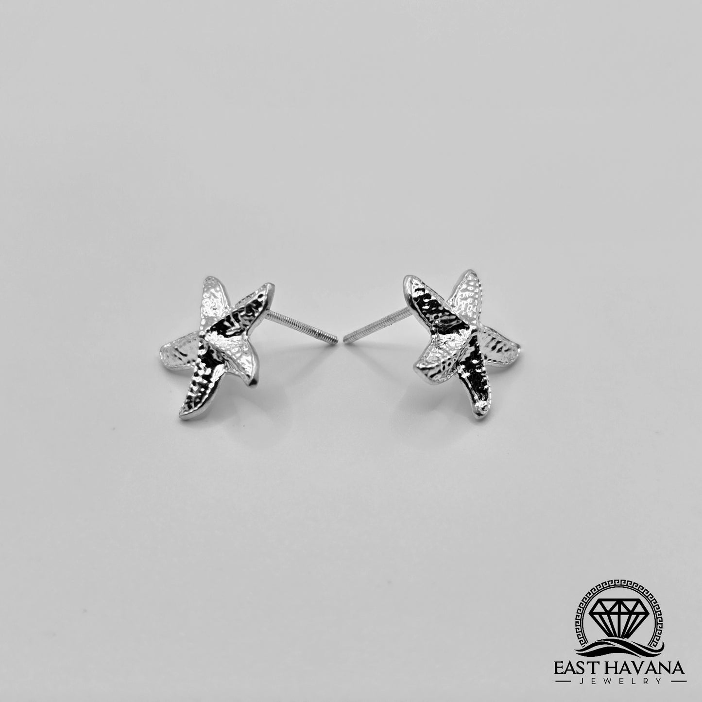EARRINGS - Starfish Pair [left & right] with screw-on backs .950 Silver