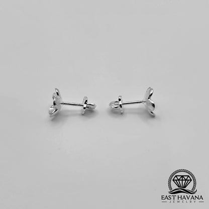 EARRINGS - Flower Pair [left & right] with Flower screw-on backs .950 Silver
