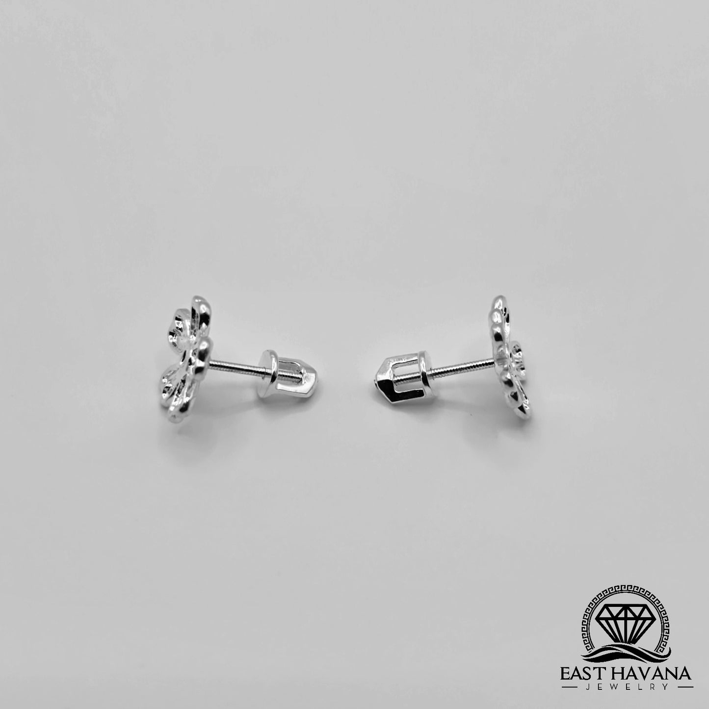 EARRINGS - Flower Pair [left & right] with screw-on backs .950 Silver