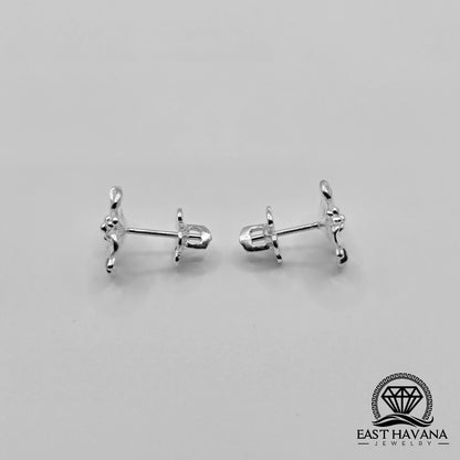 EARRINGS - Flower Pair [left & right] with Flower screw-on backs .950 Silver