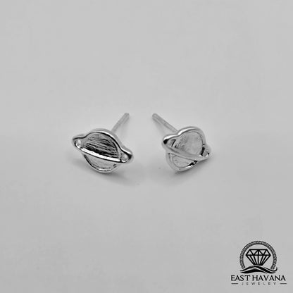 EARRINGS - Planet Saturn Pair [left & right] with screw-on backs .950 Silver