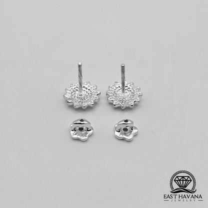EARRINGS - Sunflower Pair [left & right] with Flower screw-on backs .950 Silver
