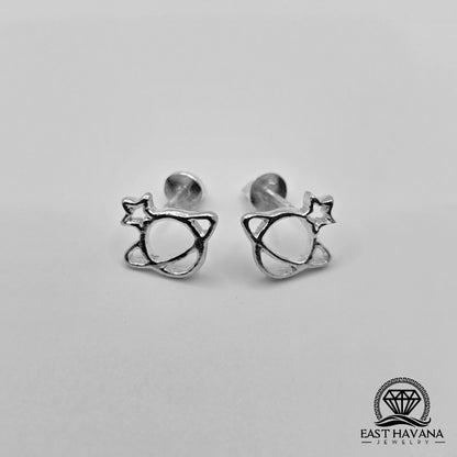 EARRINGS - Planet Saturn Pair [left & right] with screw-on backs .950 Silver
