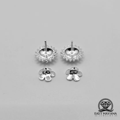 EARRINGS - Sunflower Pair [left & right] with Flower screw-on backs .950 Silver