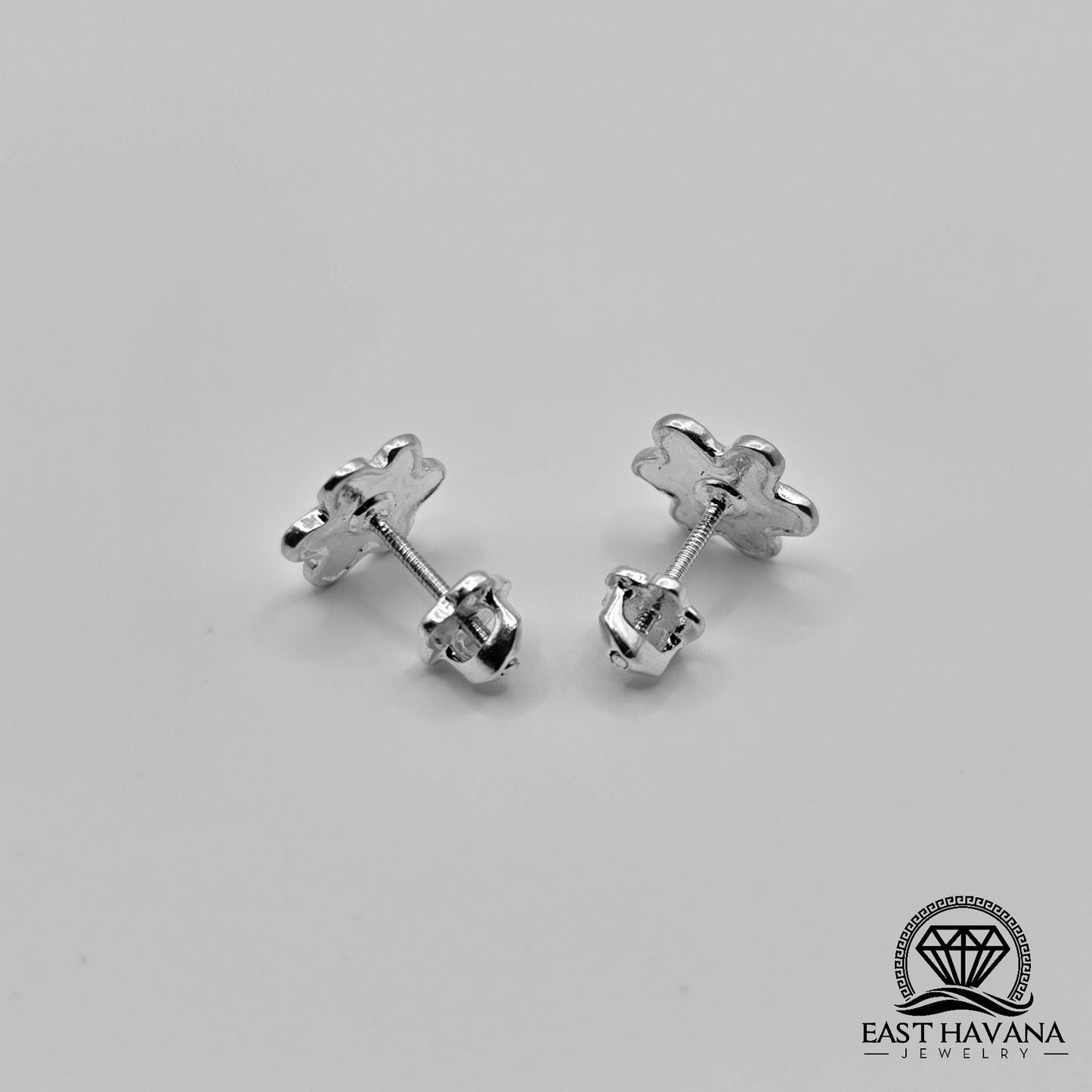 EARRINGS - Flower Pair [left & right] with Flower screw-on backs .950 Silver