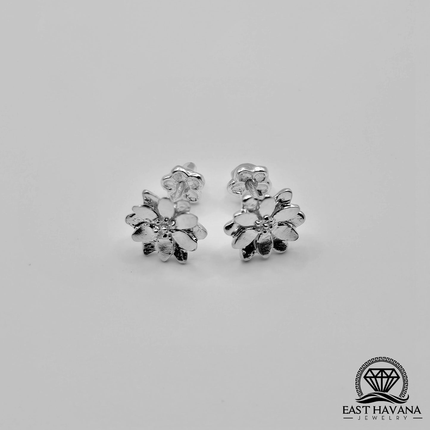 EARRINGS - Flower Pair [left & right] with Flower screw-on backs .950 Silver