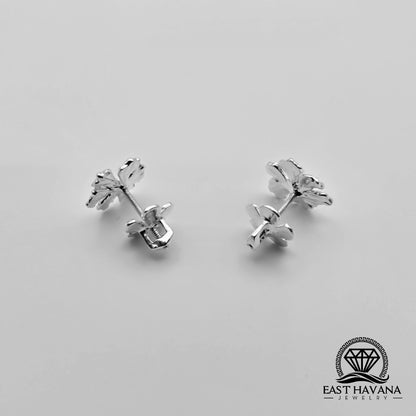 EARRINGS - Hibiscus Flower Pair [left & right] with Flower screw-on backs .950 Silver