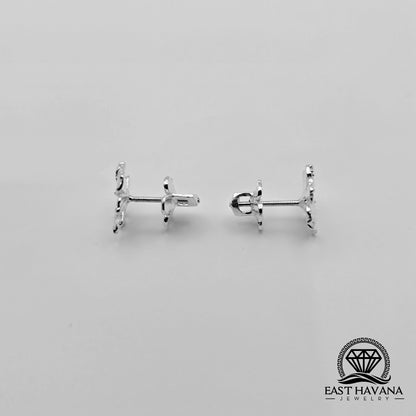 EARRINGS - Hibiscus Flower Pair [left & right] with Flower screw-on backs .950 Silver