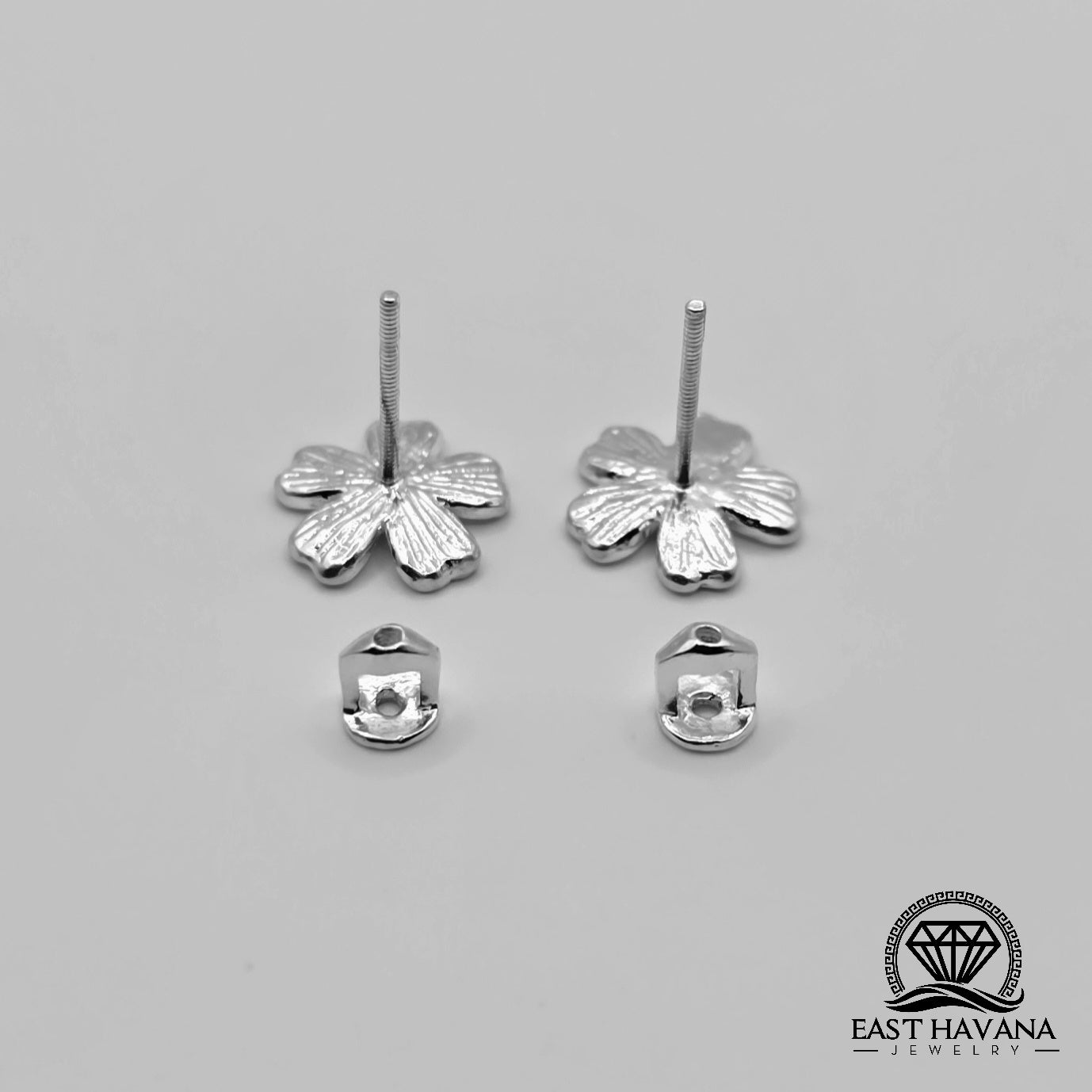 EARRINGS - Flower Pair [left & right] with screw-on backs .950 Silver