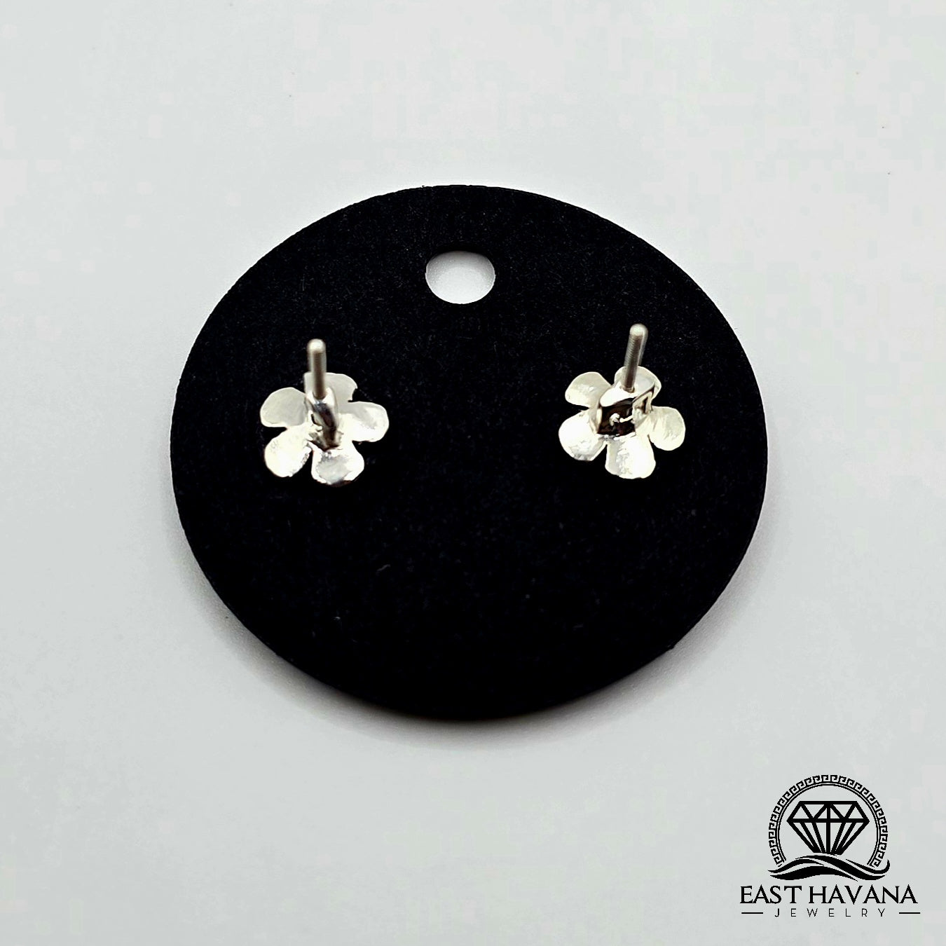 EARRINGS - Hibiscus Flower Pair [left & right] with Flower screw-on backs .950 Silver