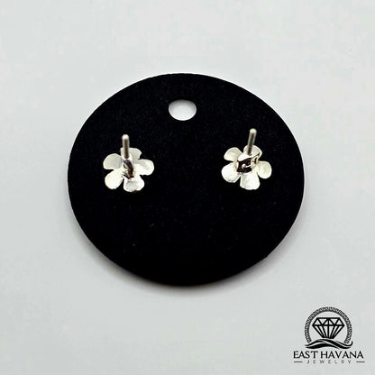 EARRINGS - Hibiscus Flower Pair [left & right] with Flower screw-on backs .950 Silver