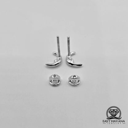 EARRINGS - Moon Pair [left & right] with screw-on backs .950 Silver
