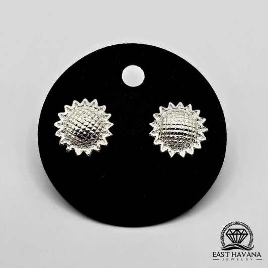 EARRINGS - Sunflower Pair [left & right] with Flower screw-on backs .950 Silver