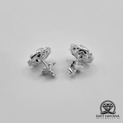 EARRINGS - Rose Flower Pair [left & right] with Flower screw-on backs .950 Silver