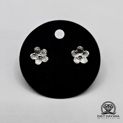 EARRINGS - Flower Pair [left & right] with Flower screw-on backs .950 Silver