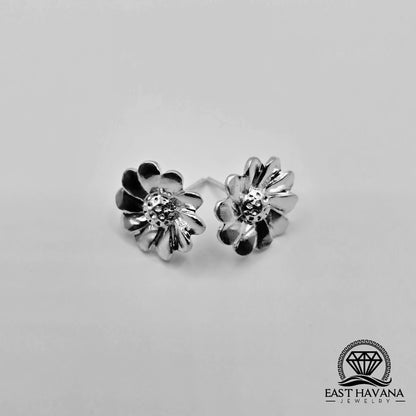 EARRINGS - Flower Pair [left & right] with Flower screw-on backs .950 Silver