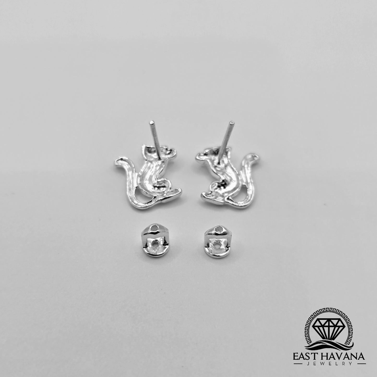 EARRINGS - Squirrel Pair [left & right] with screw-on backs .950 Silver