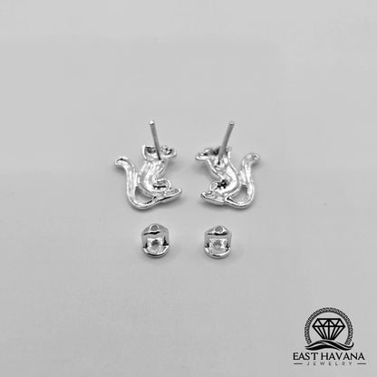 EARRINGS - Squirrel Pair [left & right] with screw-on backs .950 Silver