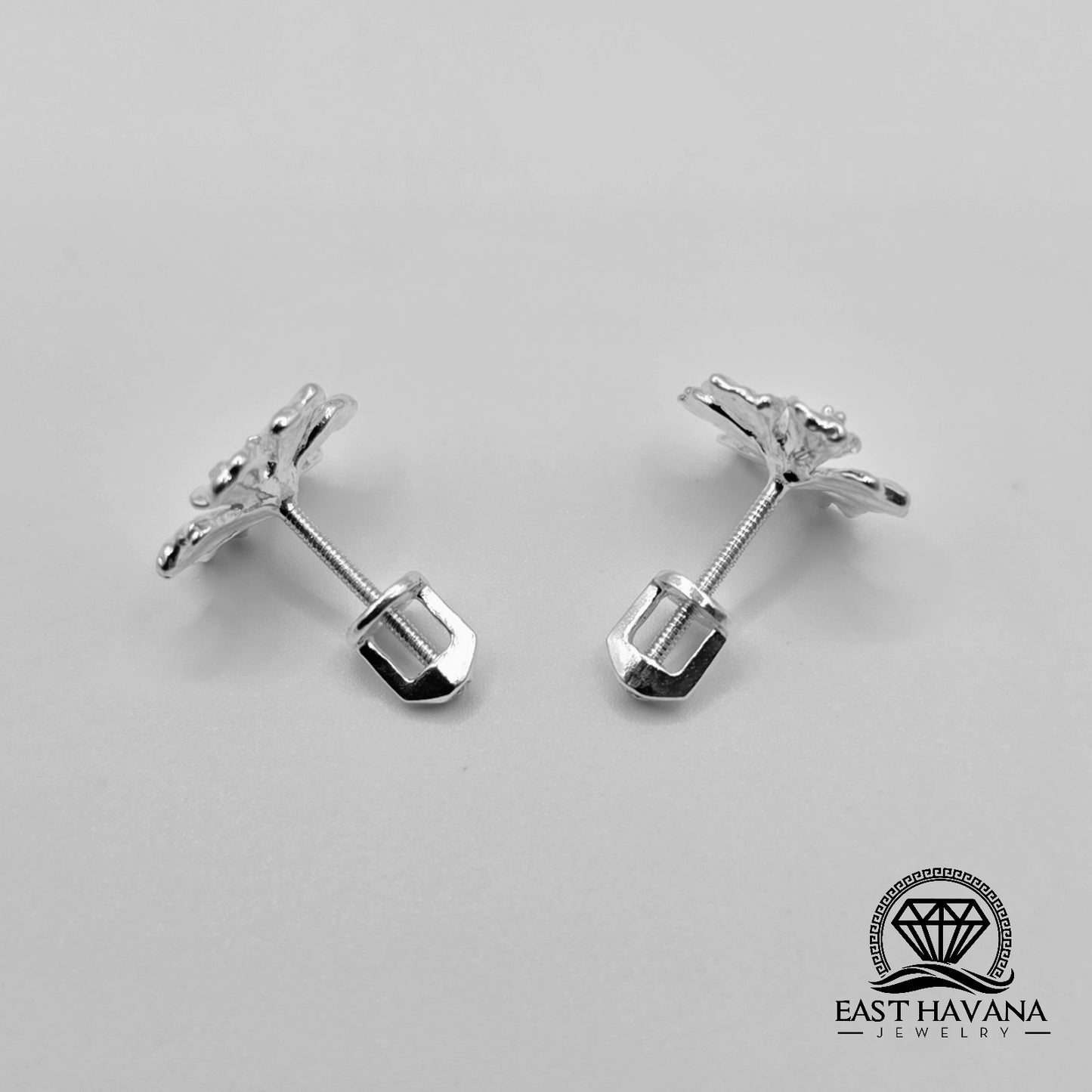 EARRINGS - Hibiscus Flower Pair [left & right] with screw-on backs .950 Silver