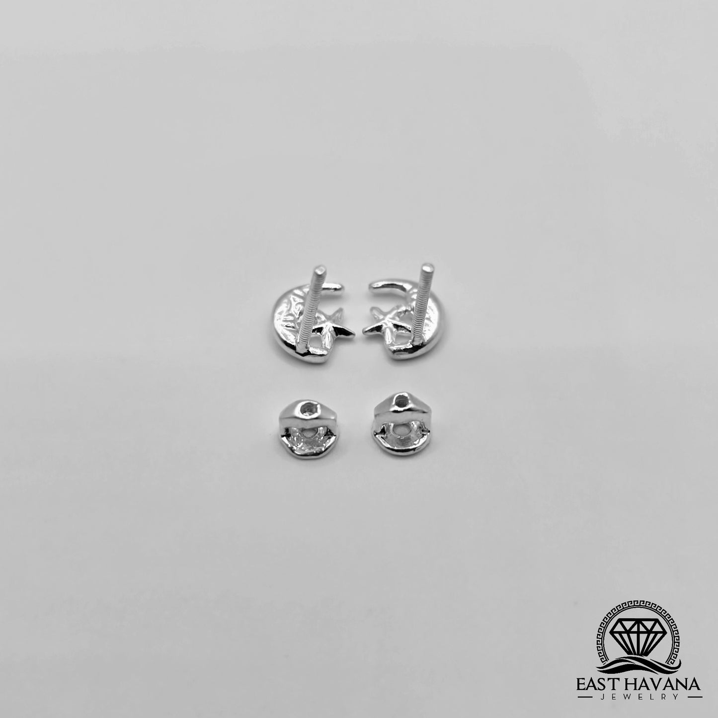 EARRINGS - Moon Star Pair [left & right] with screw-on backs .950 Silver