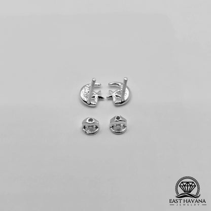 EARRINGS - Moon Star Pair [left & right] with screw-on backs .950 Silver