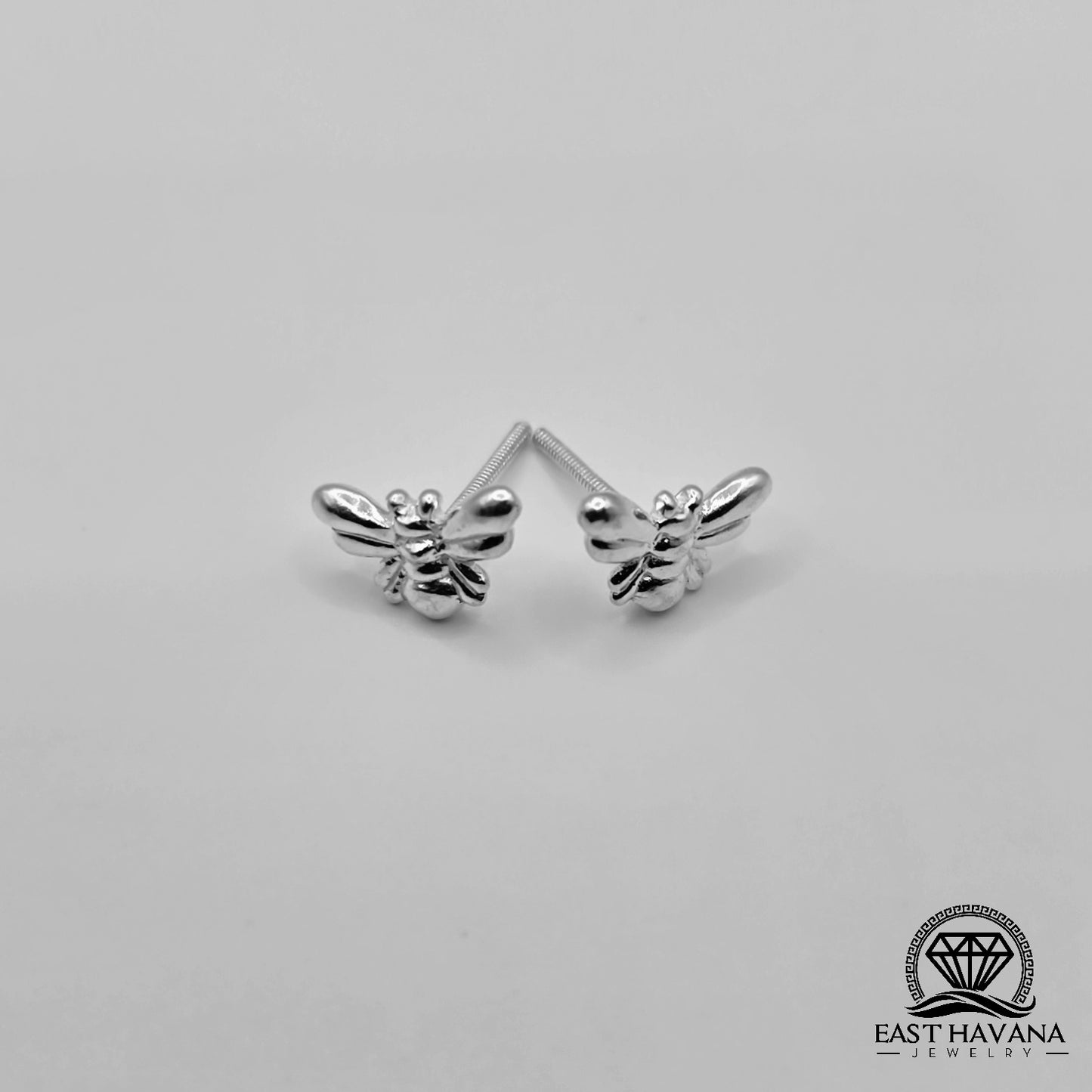 EARRINGS - Tiny Bee Pair [left & right] with screw-on backs .950 Silver