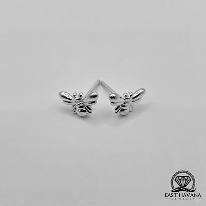 EARRINGS - Tiny Bee Pair [left & right] with screw-on backs .950 Silver