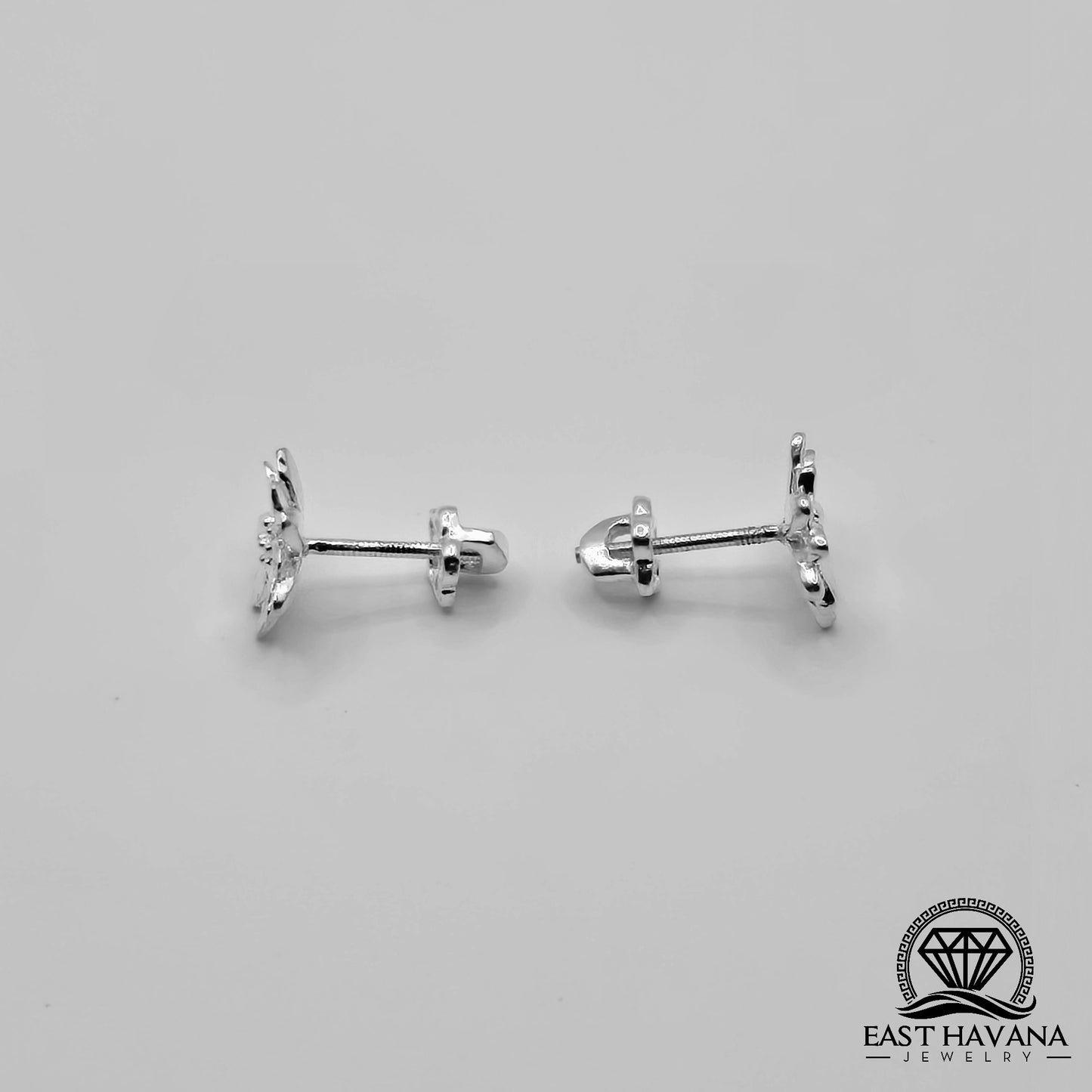 EARRINGS - Flower Pair [left & right] with Flower screw-on backs .950 Silver