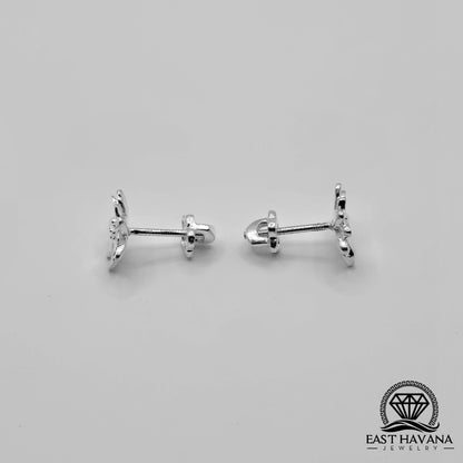 EARRINGS - Flower Pair [left & right] with Flower screw-on backs .950 Silver