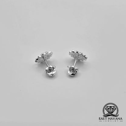 EARRINGS - Sunflower Pair [left & right] with Flower screw-on backs .950 Silver