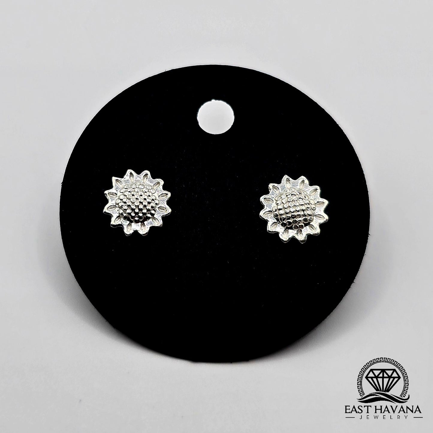 EARRINGS - Sunflower Pair [left & right] with Flower screw-on backs .950 Silver