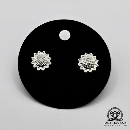EARRINGS - Sunflower Pair [left & right] with Flower screw-on backs .950 Silver