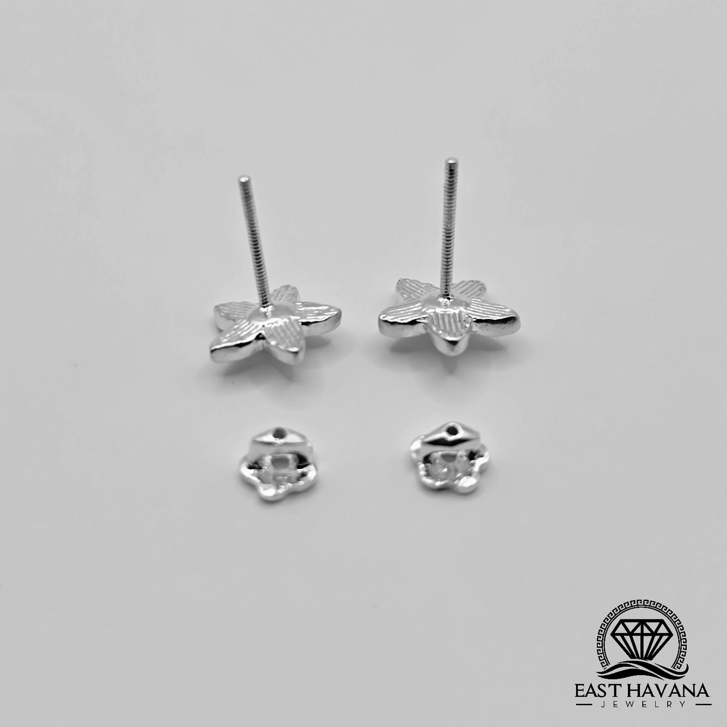EARRINGS - Flower Pair [left & right] with Flower screw-on backs .950 Silver