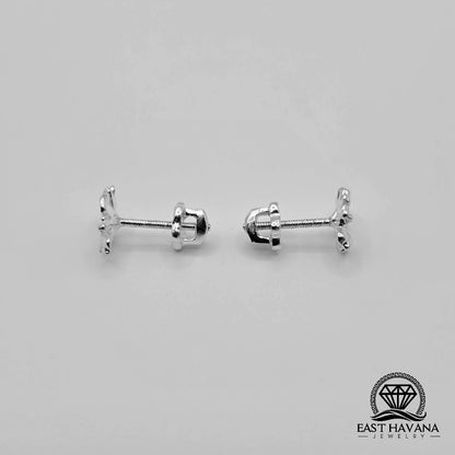 EARRINGS - Hibiscus Flower Pair [left & right] with Flower screw-on backs .950 Silver