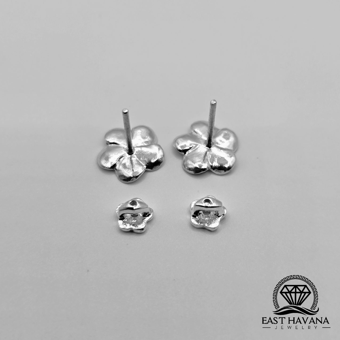 EARRINGS - Flower Pair [left & right] with Flower screw-on backs .950 Silver