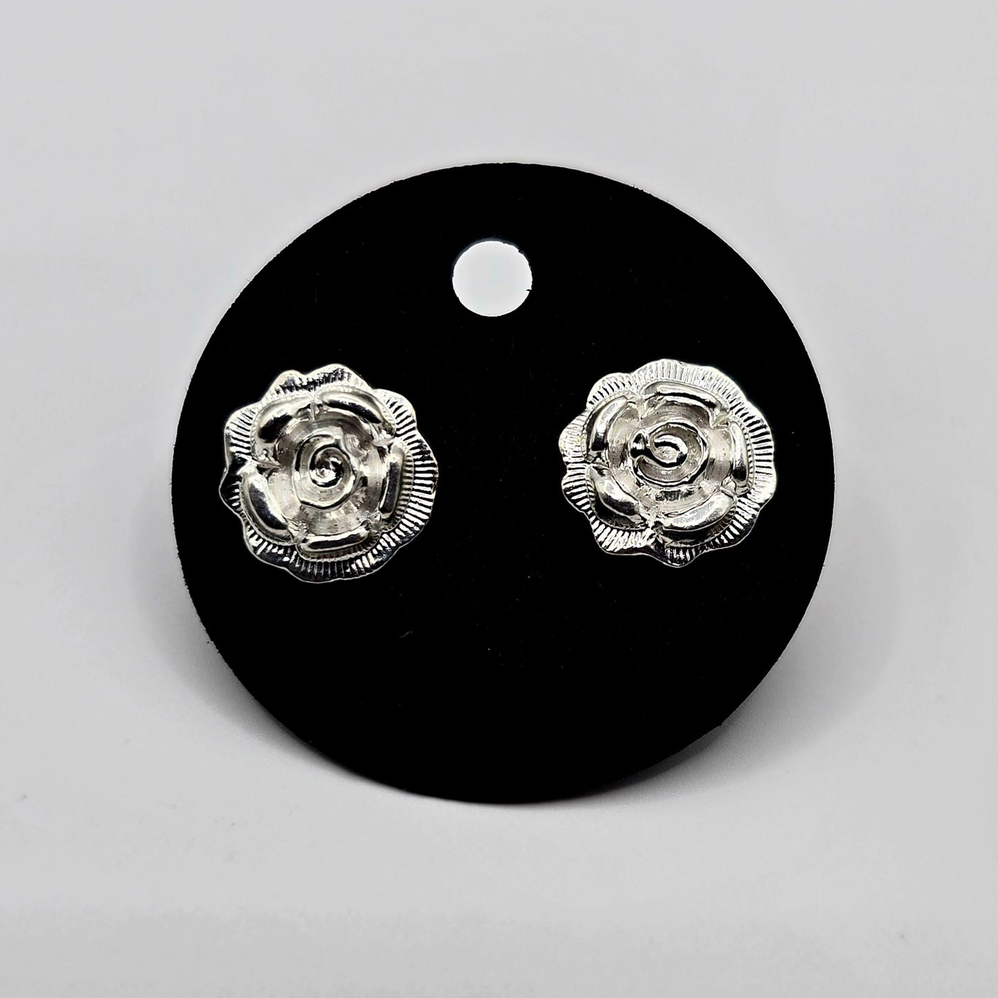 EARRINGS - Rose Flower Pair [left & right] with Flower screw-on backs .950 Silver